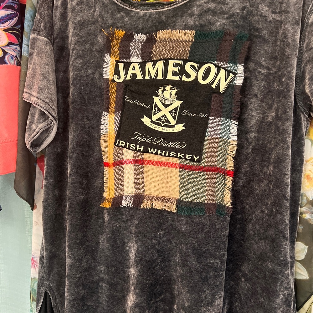 Jameson Distressed Black Plaid Women's Jersey Top